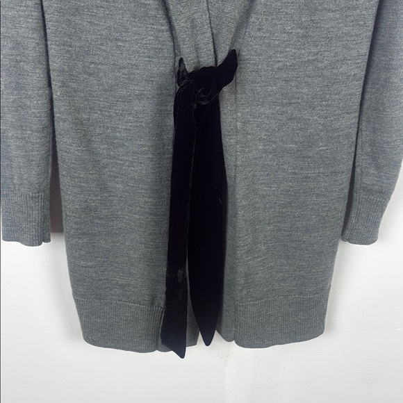 Talbots 100% Merino Wool Gray and Black Velvet Belt Duster Cardigan Size Small - Picture 5 of 8